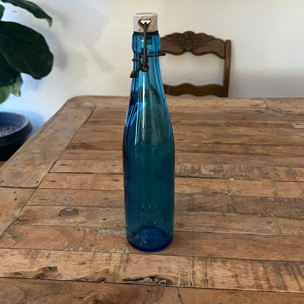 Vintage Melville Bottle Works 1888 Blue Glass Bottle 10.5" Swing Top Closure